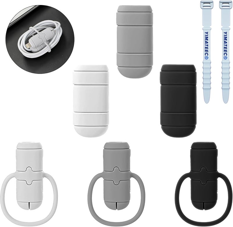 YIMATEECO Charger Cable Protector, 6Pcs Silicone Non-Slip USB Cord Savers, 2 in 1 Double-End Charging Cable End Protective Cover Storage & Anti-Break Compatible with USB-A Type-C (3 Colors, 3 Sets) - Image 1